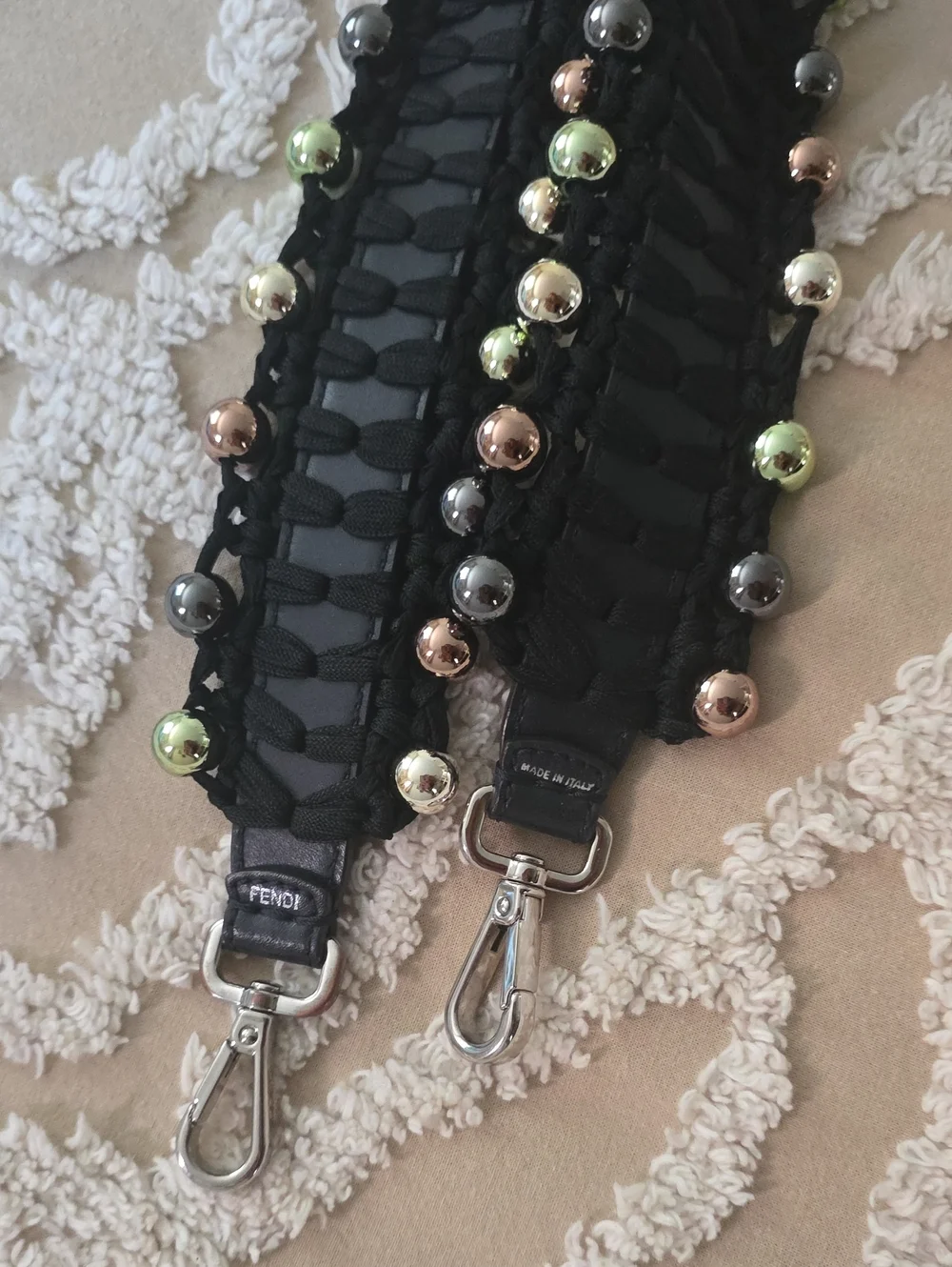 Fendi Black Braided Strap with Multitone Metallic Beads